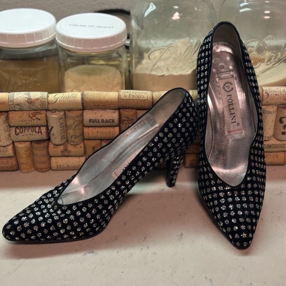 Pollini Black Heels with Silver Accents